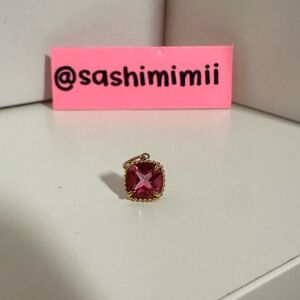 Mejuri Solid 14k Yellow Gold Beaded Cushion Gemstone Pink Topaz Pendant Charm